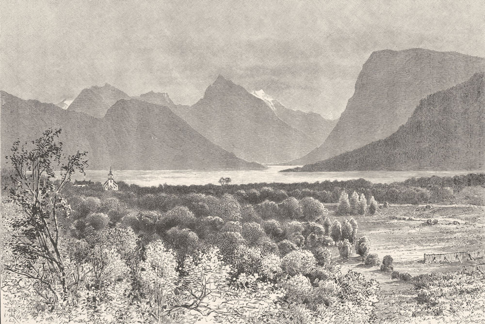 NORWAY. Saeho and the Jorund Fjord 1890 old antique vintage print picture